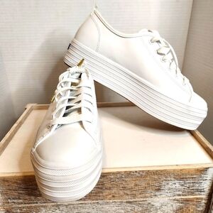 White Leather Platform Triple Up Ked Sneakers US Size 8.5